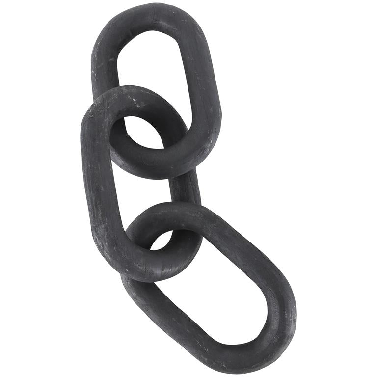 Black Wood Chain Distressed Matte 3 Link Sculpture