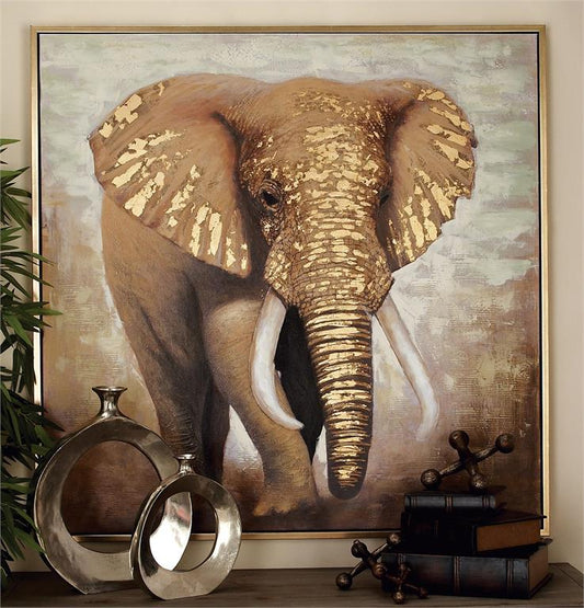 Brown Canvas Elephant Framed Wall Art with Gold