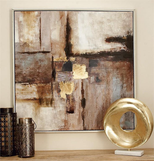 Brown Canvas Abstract Framed Wall Art with silver