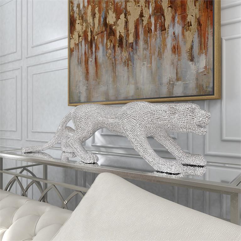 Silver polystone Leopard Sculpture
