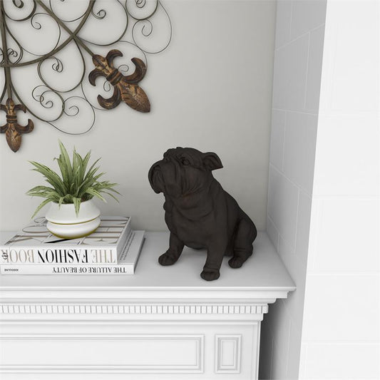 Brown Polystone Bulldog Distressed Sitting Sculpture