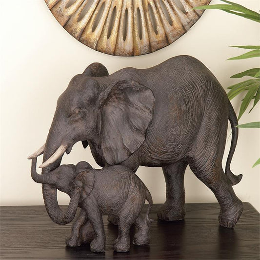 Brown Polystone Elephant Sculpture