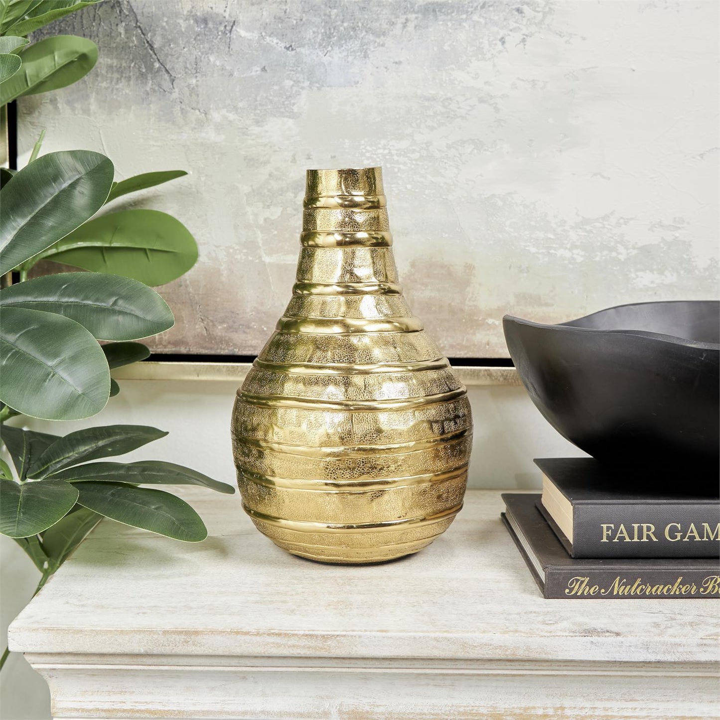 Gold Metal Snakeskin Inspired Vase 7" X 7" X 11"