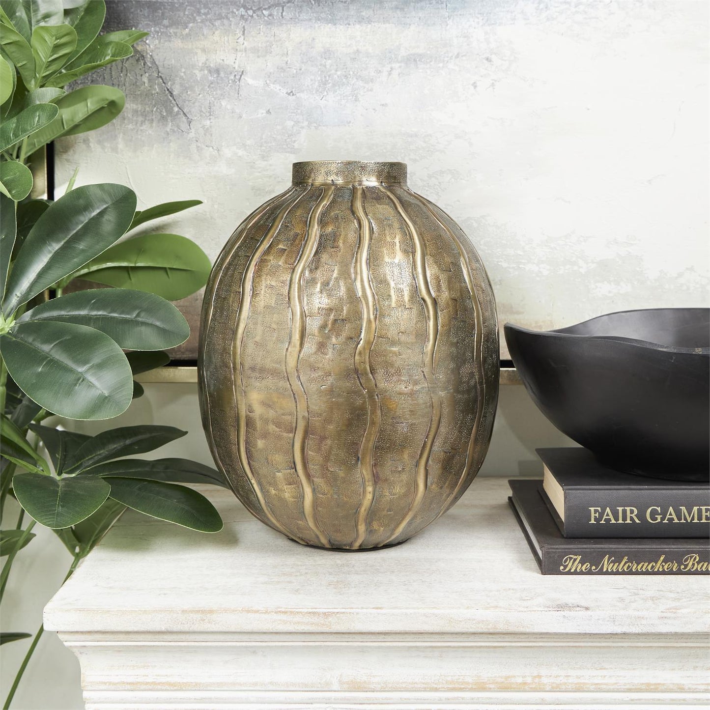 Brass  Metal Snakeskin Inspired Vase