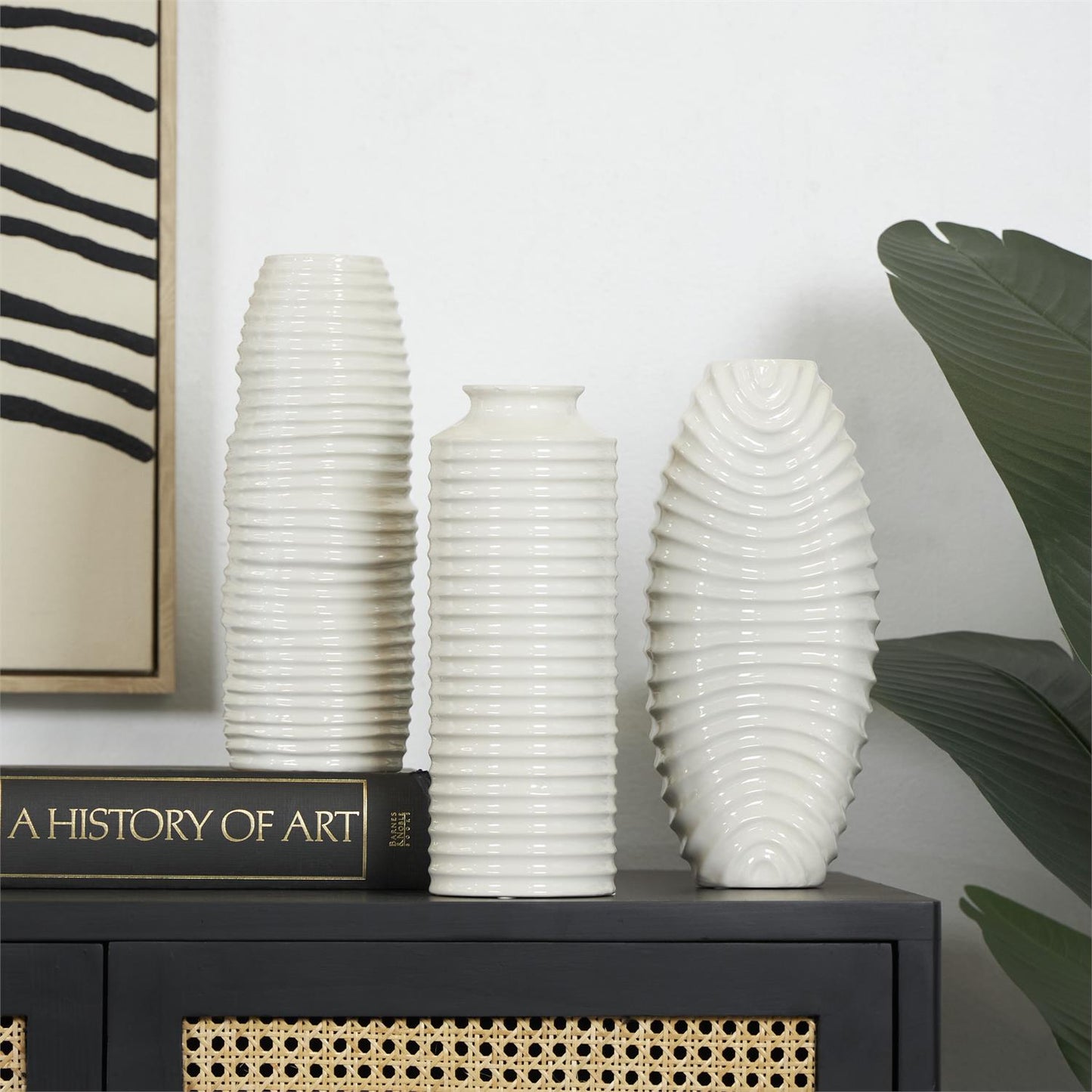 White ceramic Dimensional Ribbed Vase Each