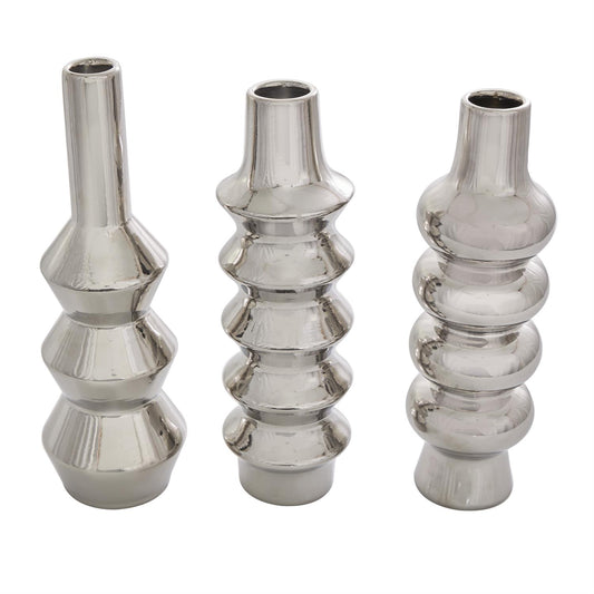 Silver ceramic Abstract Bubble inspired Vase Set of 3