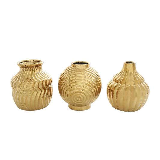 Gold ceramic Abstract small Textured Vase set of 3