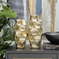 Gold Aluminum Metal Geometric Open Framed Vase with Circular Plates 13"H