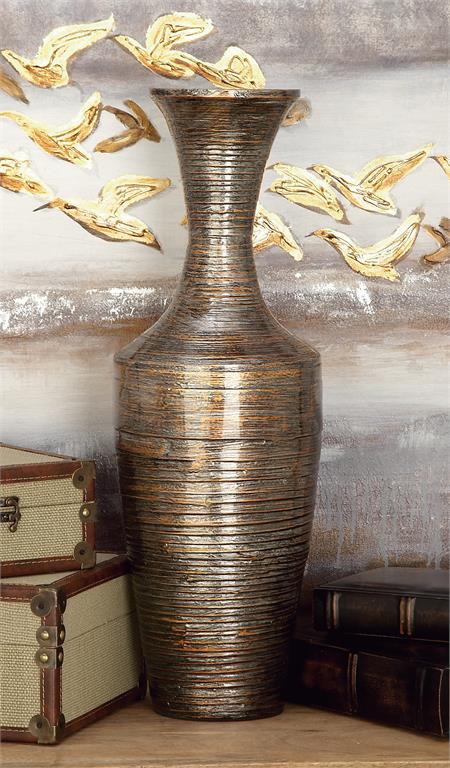 Dark Brown Bamboo Tall Floor Vase with Lacquer