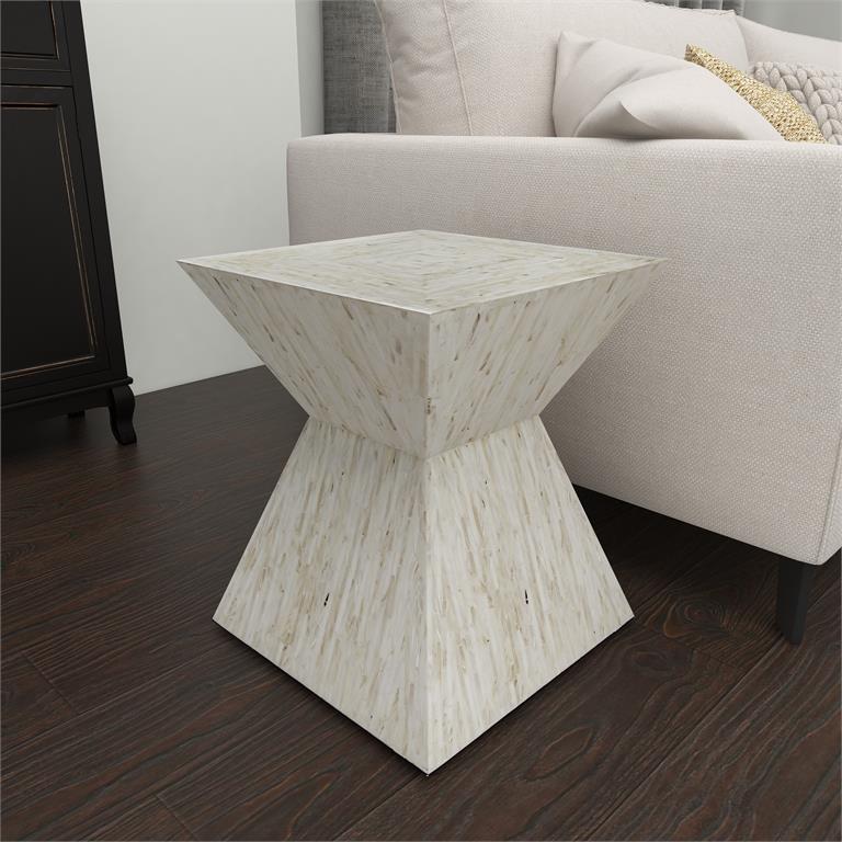 Beige Mother of  pearl HourGlass  Shaped Accent Table