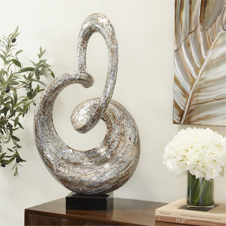 Grey Mother of Pearl Abstract Swirl Sculpture