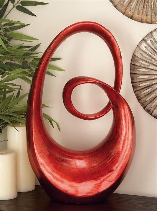 Red Polystone Abstract Swirl Sculpture