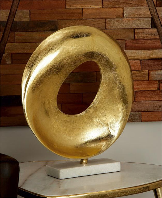 Gold Aluminum Geometric Sculpture with Marble Base