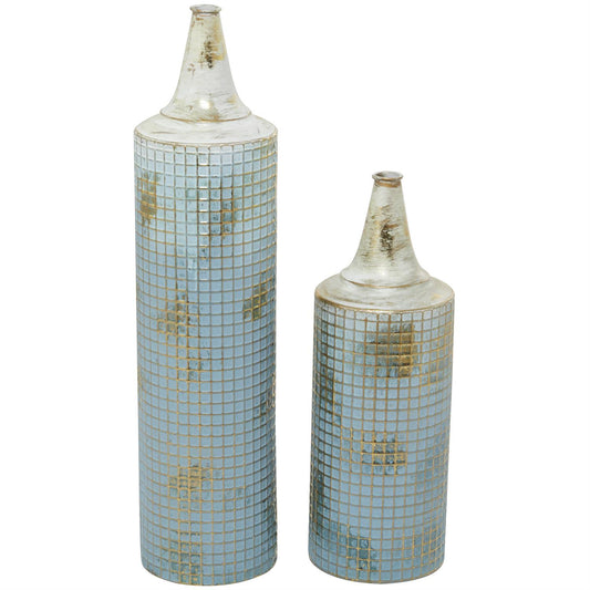 Blue Metal Distressed Tall Vase set of 2 25",18"H