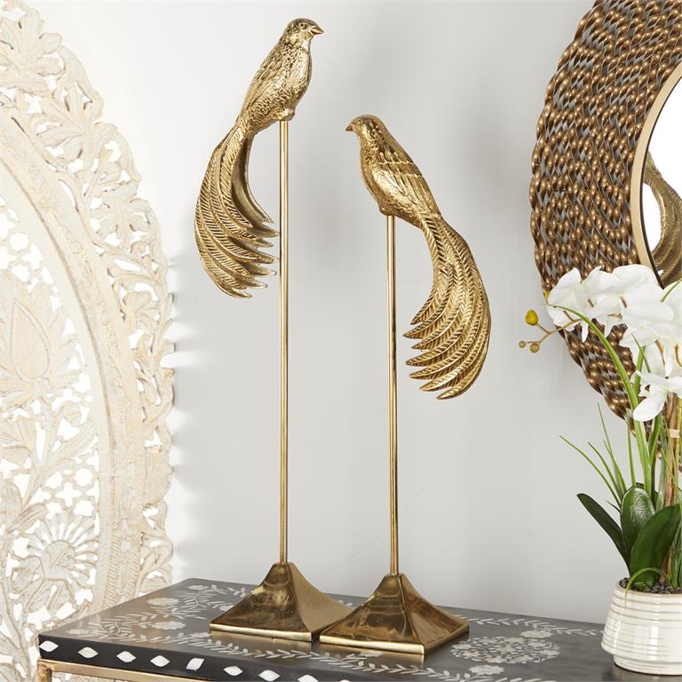 Gold Aluminum Bird Sculpture set of 2
