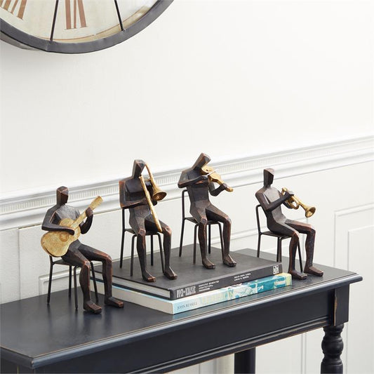 Brown Polystone Musician Sculpture with Gold Instrument