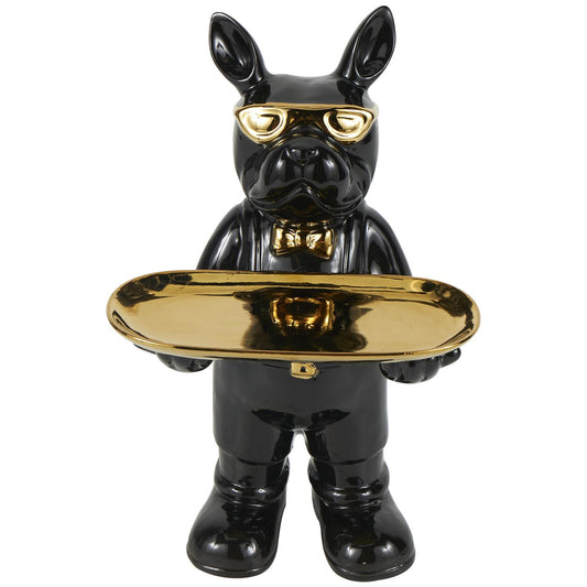 Black Ceramic Dog Sculpture with Gold Accents, 7"x6"