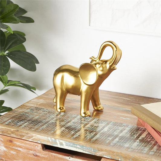 Gold Ceramic Elephant Standing Sculpture