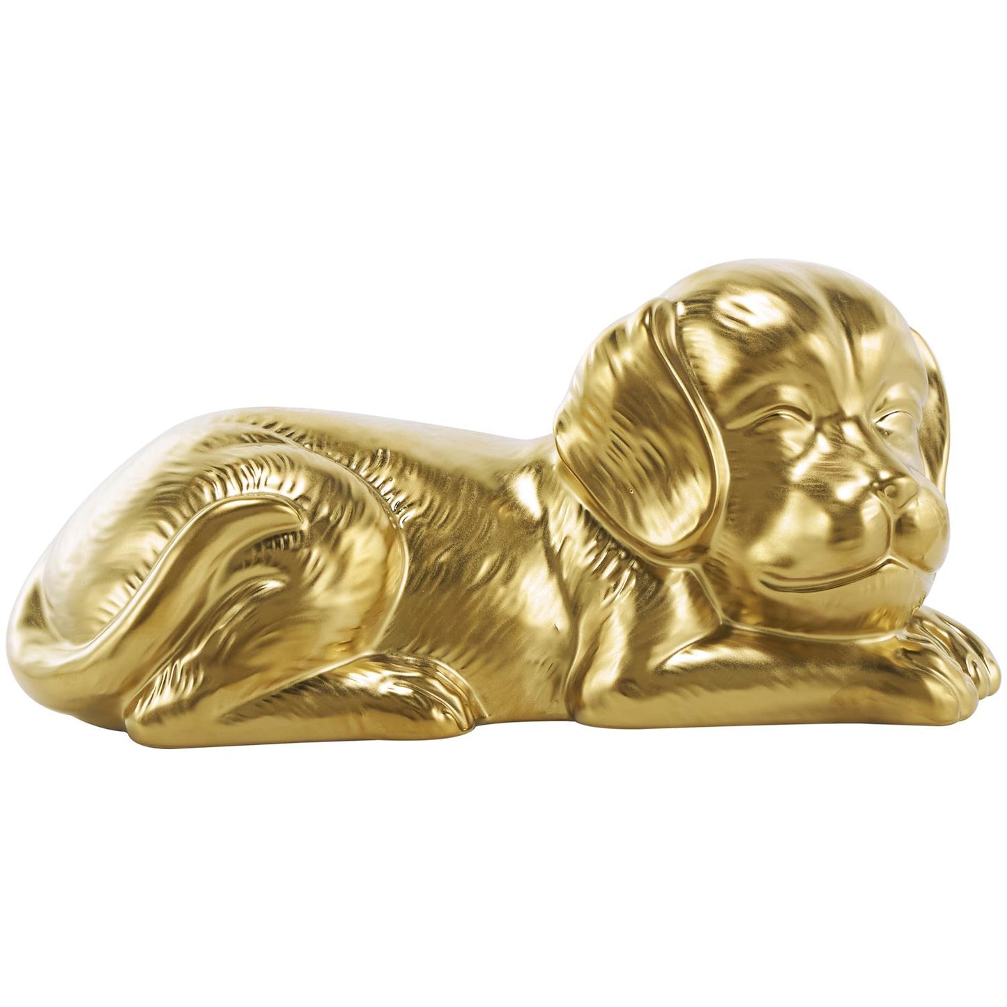 Gold Ceramic Dog laying Sculpture with Matte Finish