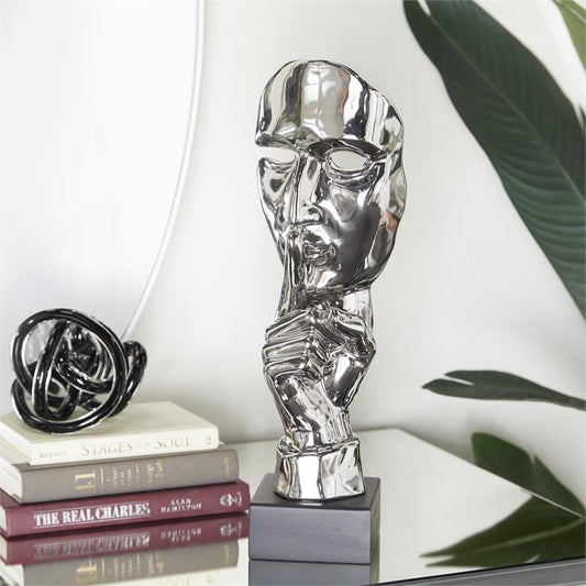 Silver Porcelain Mask Quiet Gesture Sculpture 5x5