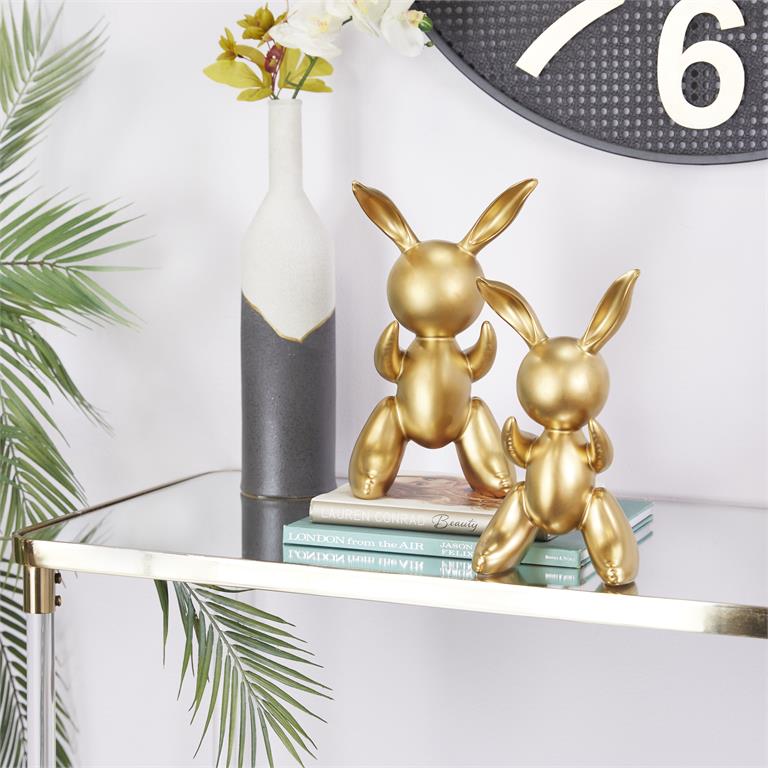 Gold porcelain Rabbit Abstract Balloon Sculpture set of 2