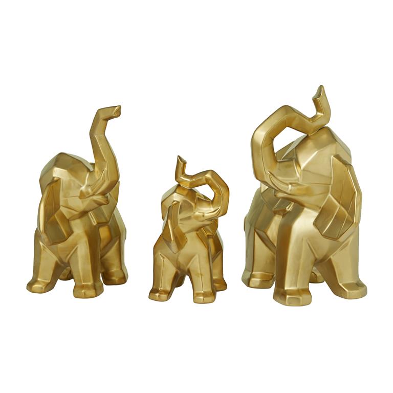 Gold Porcelain Elephant cubist sculpture set of 3 12",11",8"
