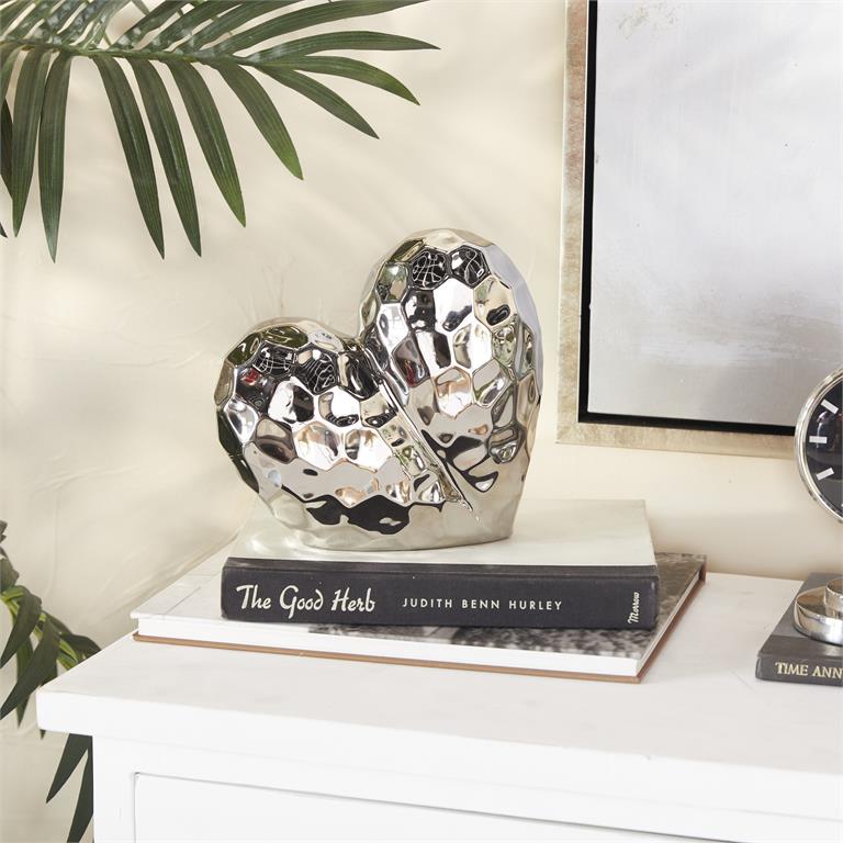 Silver Porcelain Heart Dimensional Angled Orgami