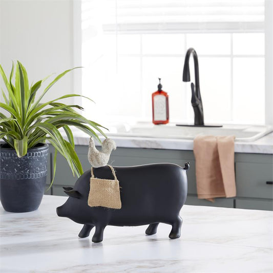 Black Polystone pig Decorative Sign