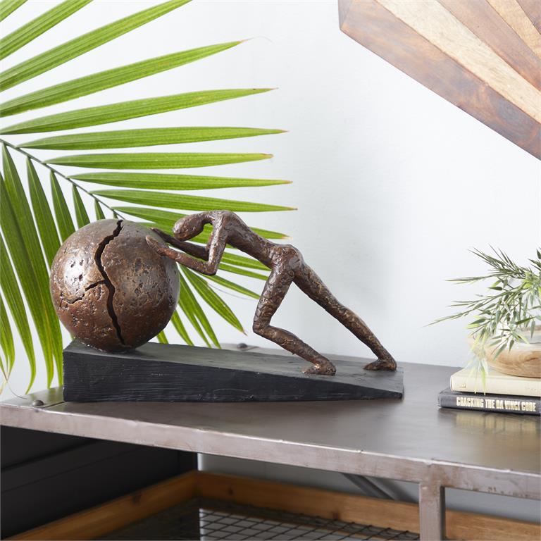 Brown  Polystone  people Sculpture with Ball