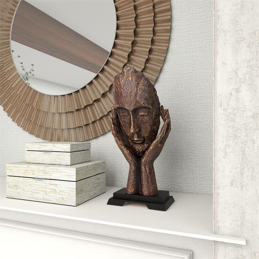 Brown  Polystone  Mask Thinker Sculpture