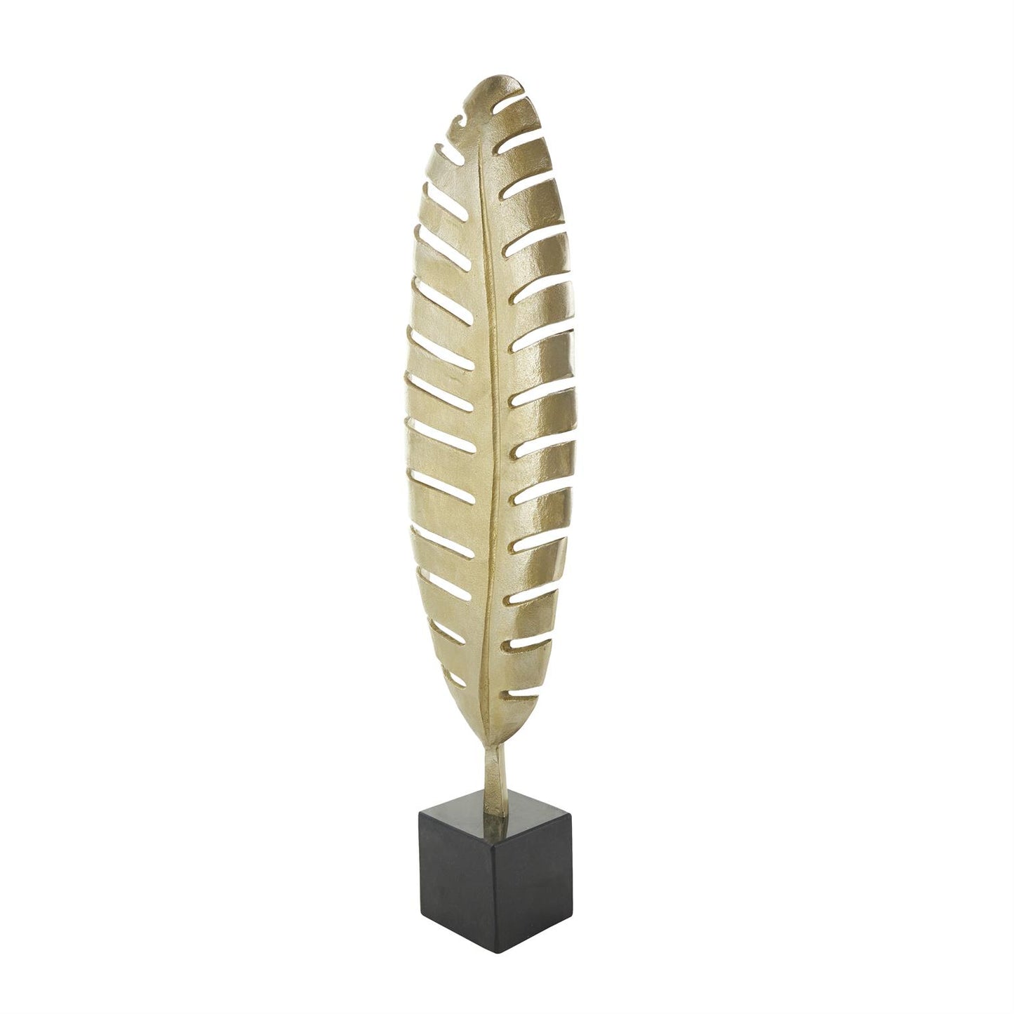 Gold Aluminum Leaf Standing Sculpture with Black Marble