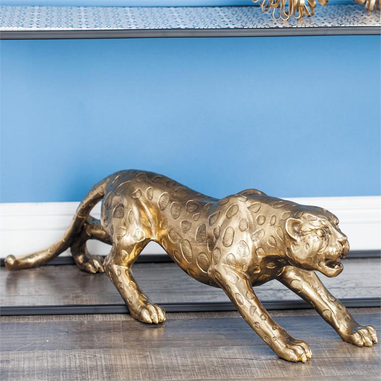 Gold  Polystone Leopard Sculpture