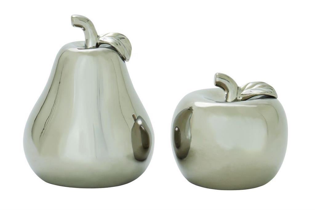 Ceramic Silver Pear Apple  Set of 2