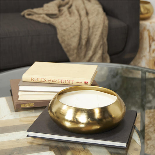 Metal wax candle Bowl Gold 9"W,3"H