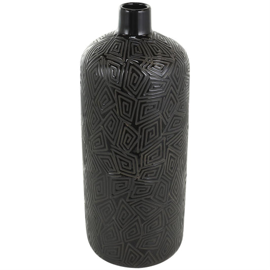 Black ceramic vase with Geometric Etchings 8"x8"x1