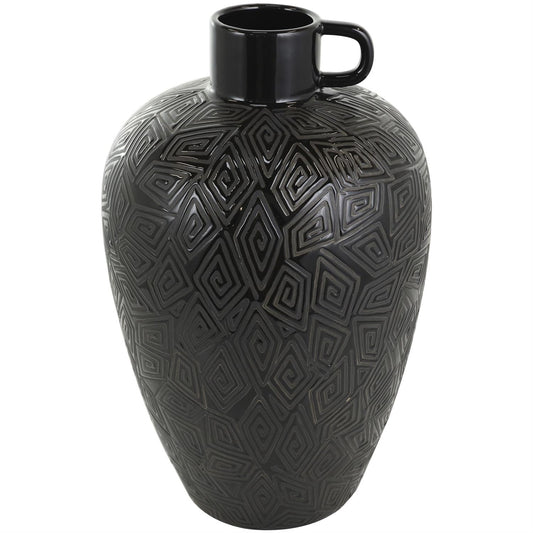 Black ceramic vase with Geometric Etchings 12"x12"
