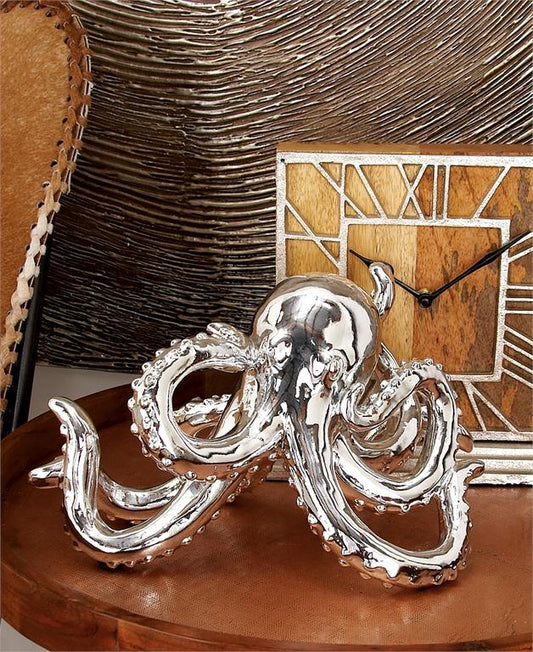 Silver polystone  octopus sculpture