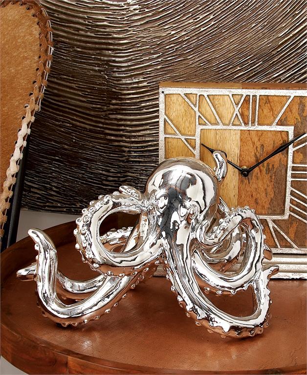 Silver polystone  octopus sculpture