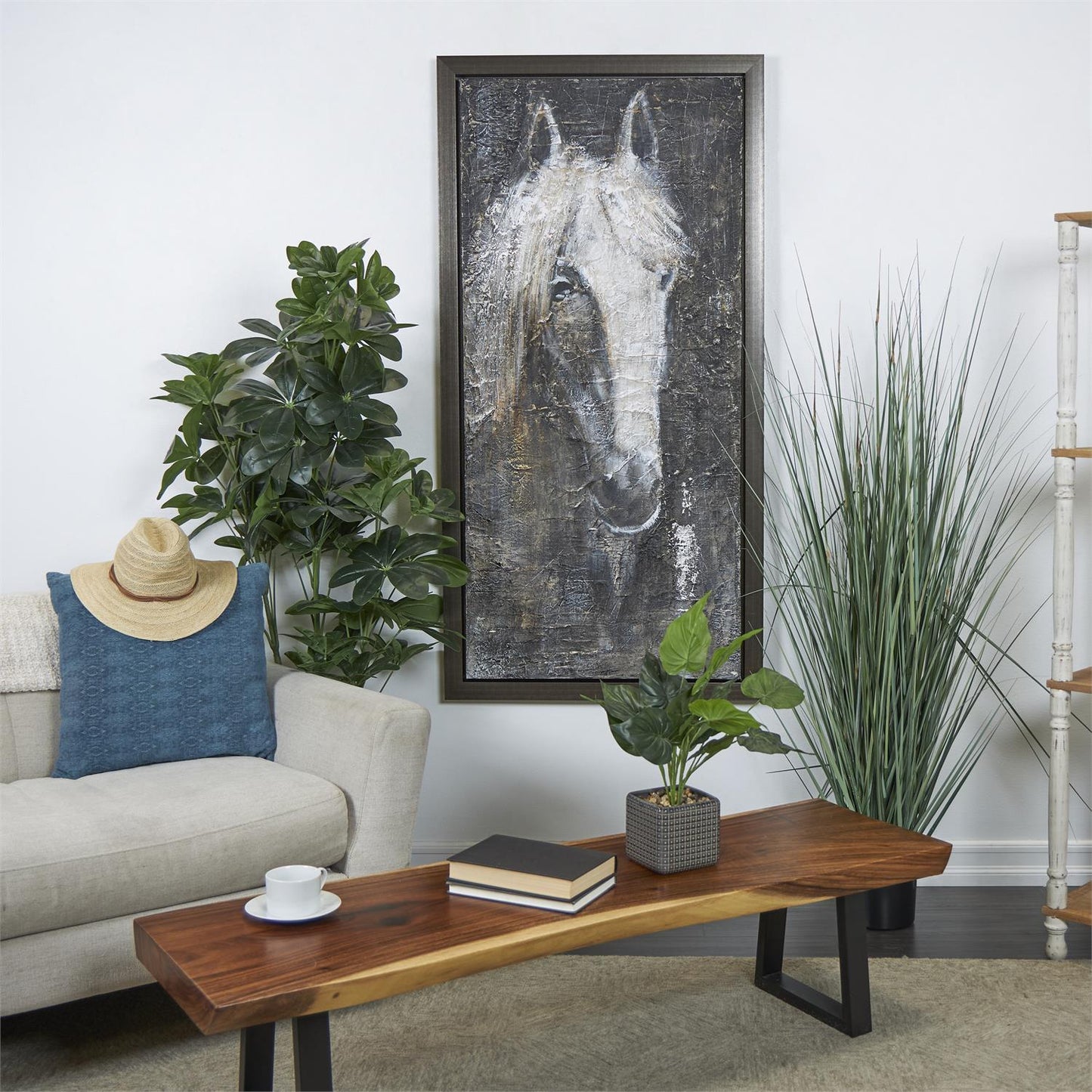 Black Canvas Horse Framed Wall Art with Textured Distressing