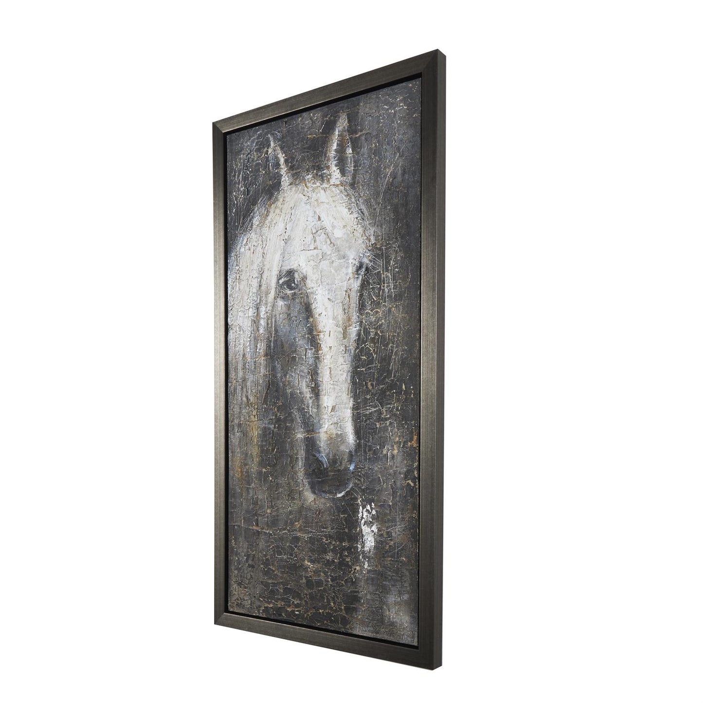 Black Canvas Horse Framed Wall Art with Textured Distressing