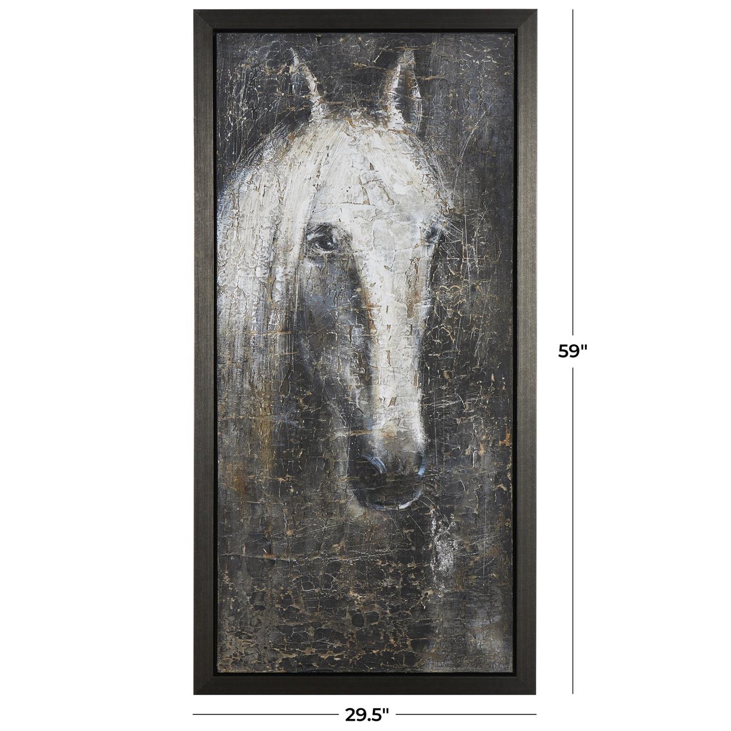 Black Canvas Horse Framed Wall Art with Textured Distressing