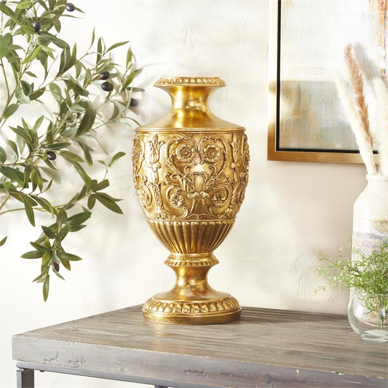 Gold Polystone Carved Vase
