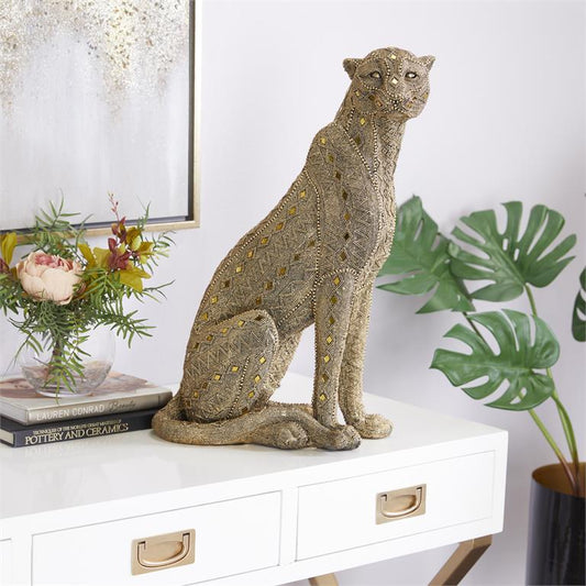 Gold Polystone Leopard Sculpture