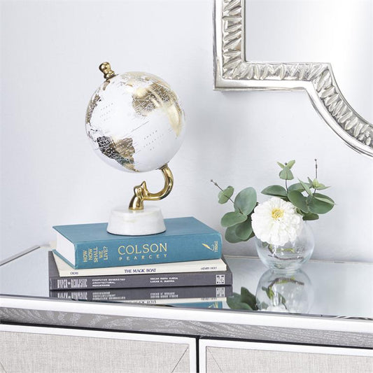 Gold Aluminum Globe with Marble Base 6"x6"x11"
