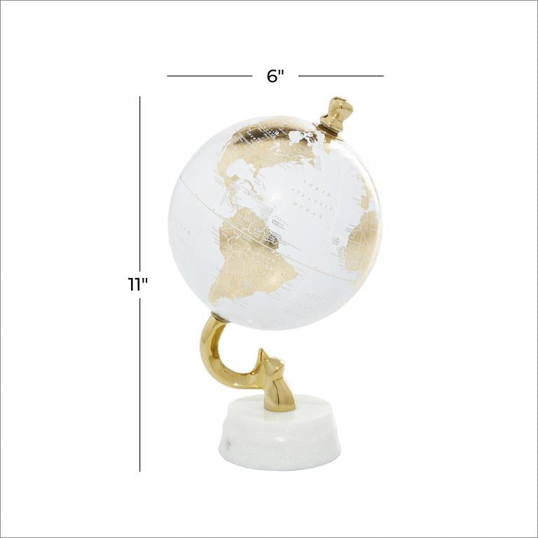 Gold Aluminum Metal Globe with Marble Base