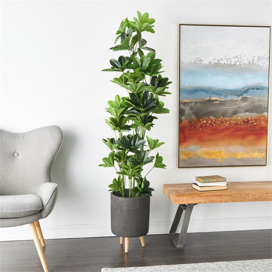 Green Faux Foliage Money Tree Tall Artificial Tree with Black Pot, 30" x 24" x 63"