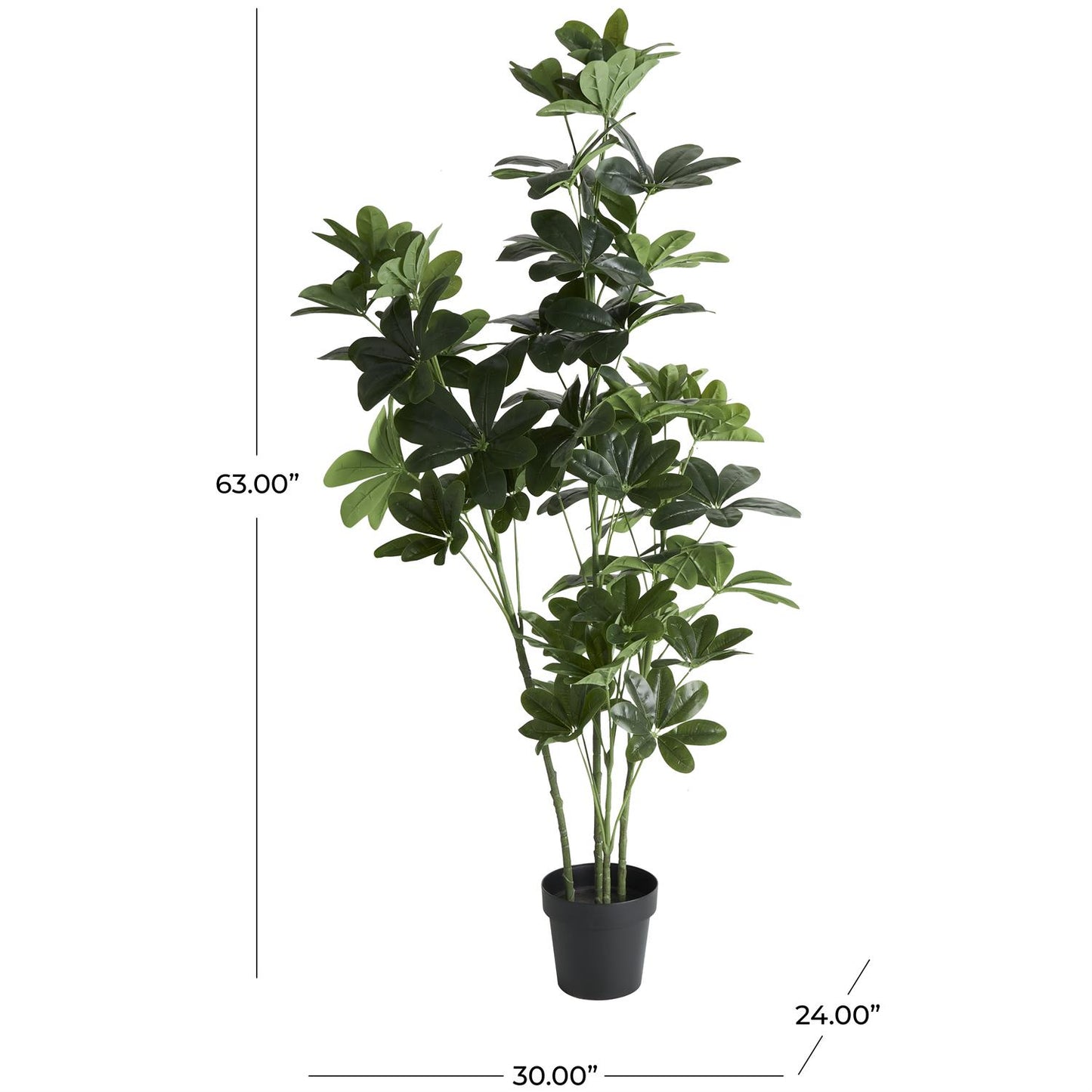 Green Faux Foliage Money Tree Tall Artificial Tree with Black Pot, 30" x 24" x 63"