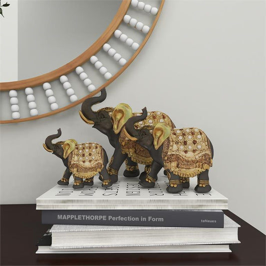 Gold Polystone Elephant Handmade Sculpture set of 3