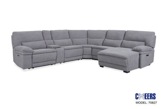 Fluffy Fossil Grey 6Pc Power Zero Gravity 2 Power Reclining & Power Chaise Sectional with Wireless Charging