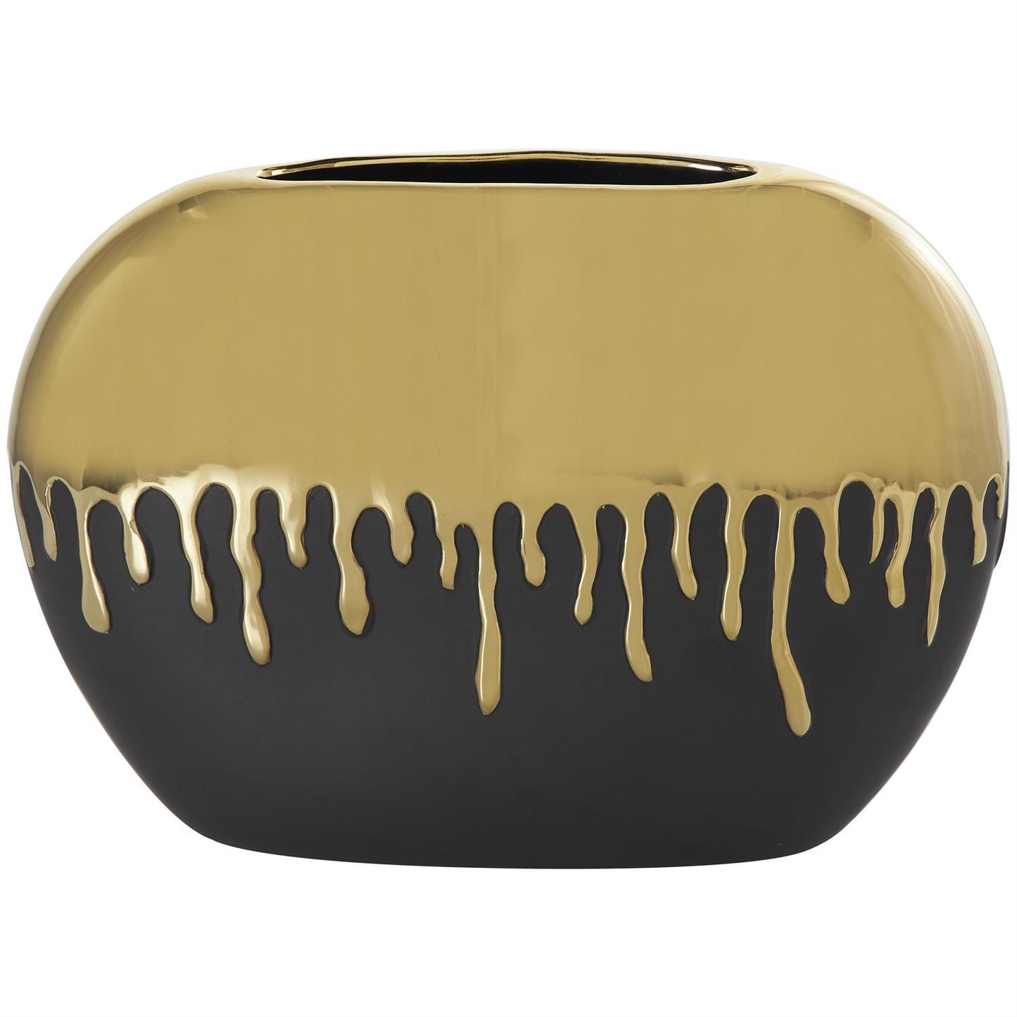 Gold Ceramic Abstract Melting Drip Vase with Black Base